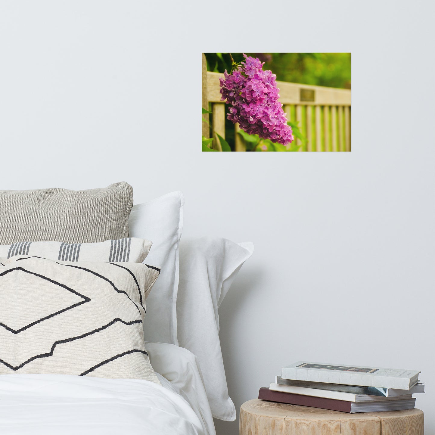 Park Bench with Lilac Floral Nature Photo Loose Unframed Wall Art Prints