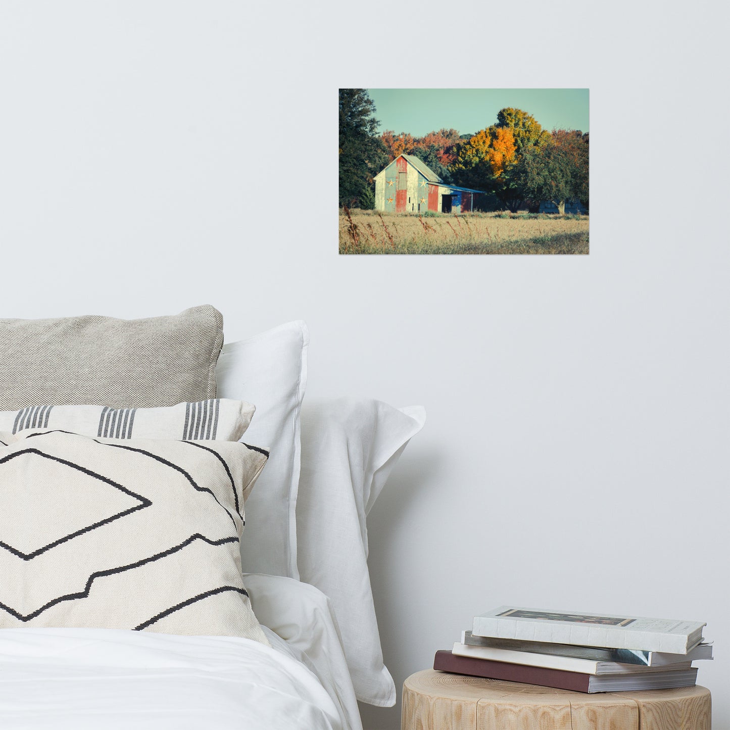 Patriotic Barn in Field Cross Processed Rustic Farmhouse Style Landscape Photo Loose Wall Art Prints