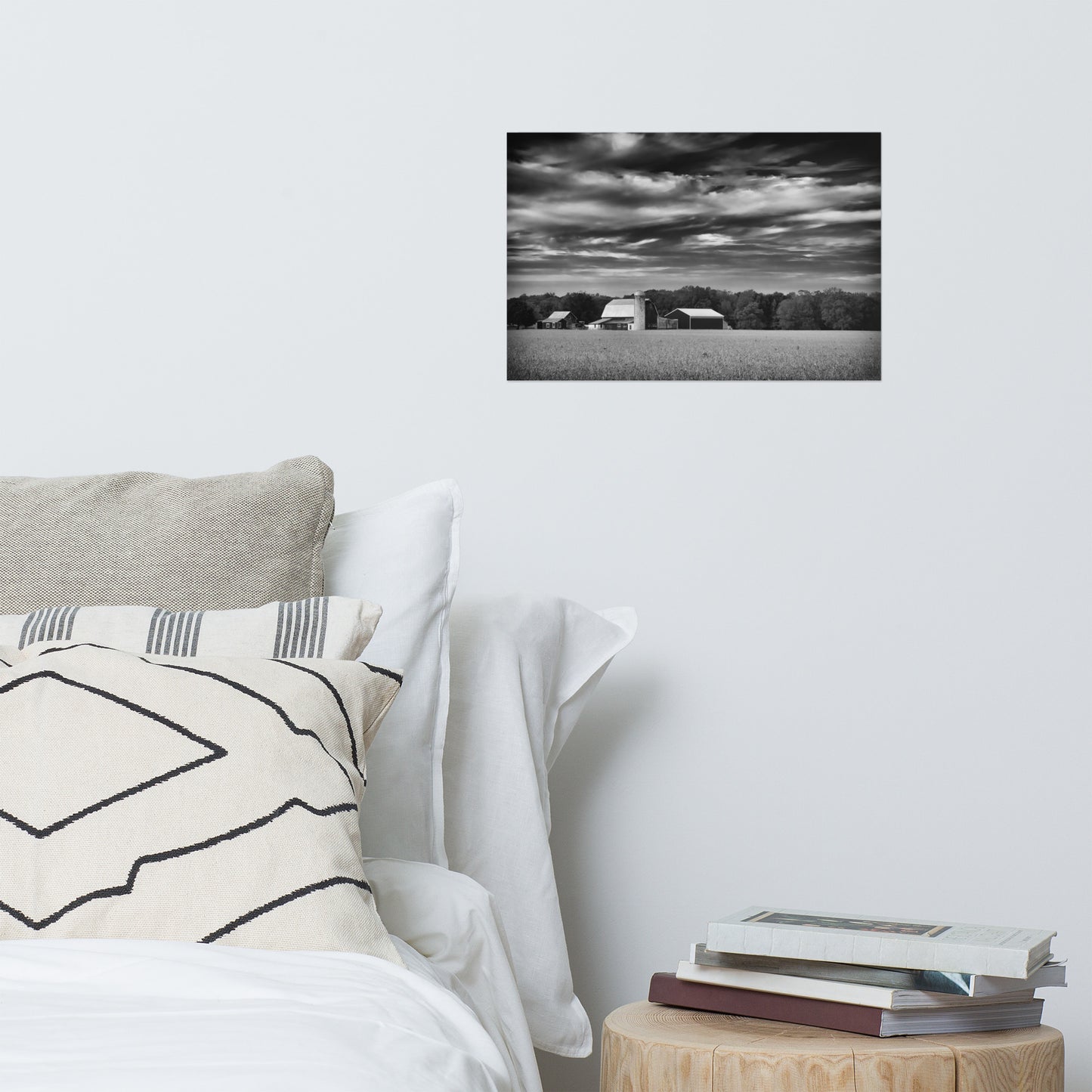 Barn in Field Black and White Landscape Photo Loose Wall Art Prints