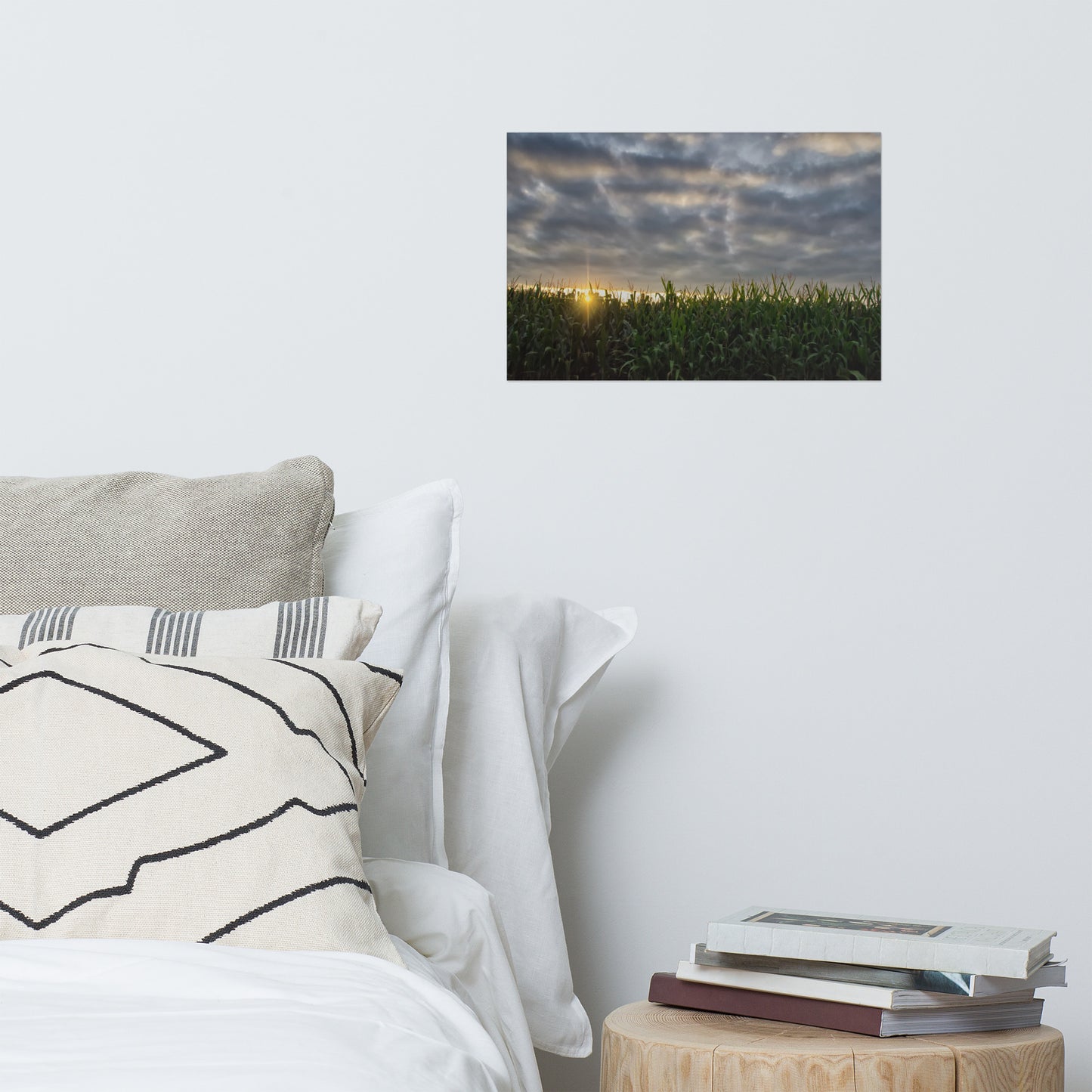 Rows of Corn and Sunset Rustic Farmhouse Style Landscape Photo Loose Wall Art Prints