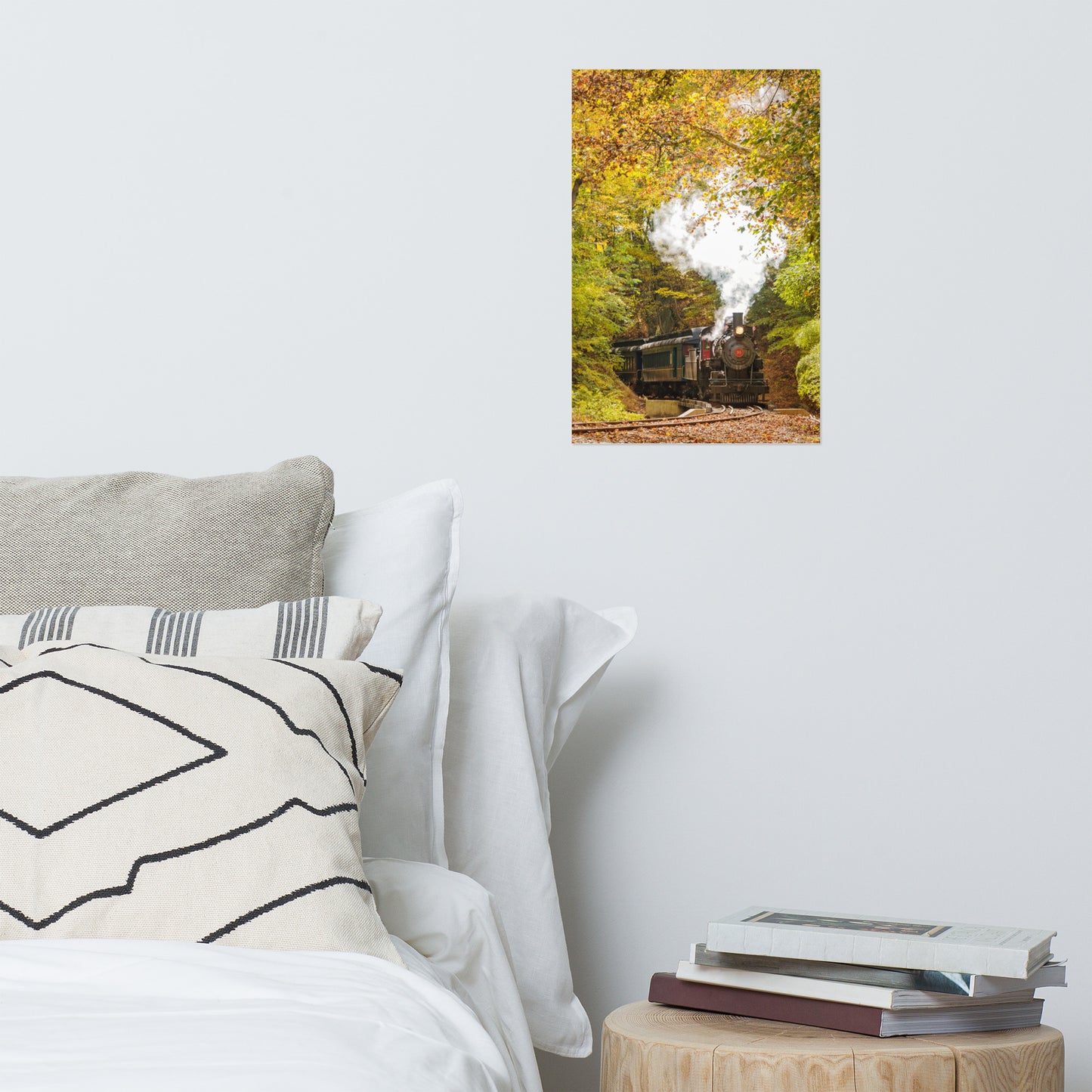 Steam Train with Autumn Foliage Rustic Farmhouse Style Landscape Photo Loose Wall Art Print