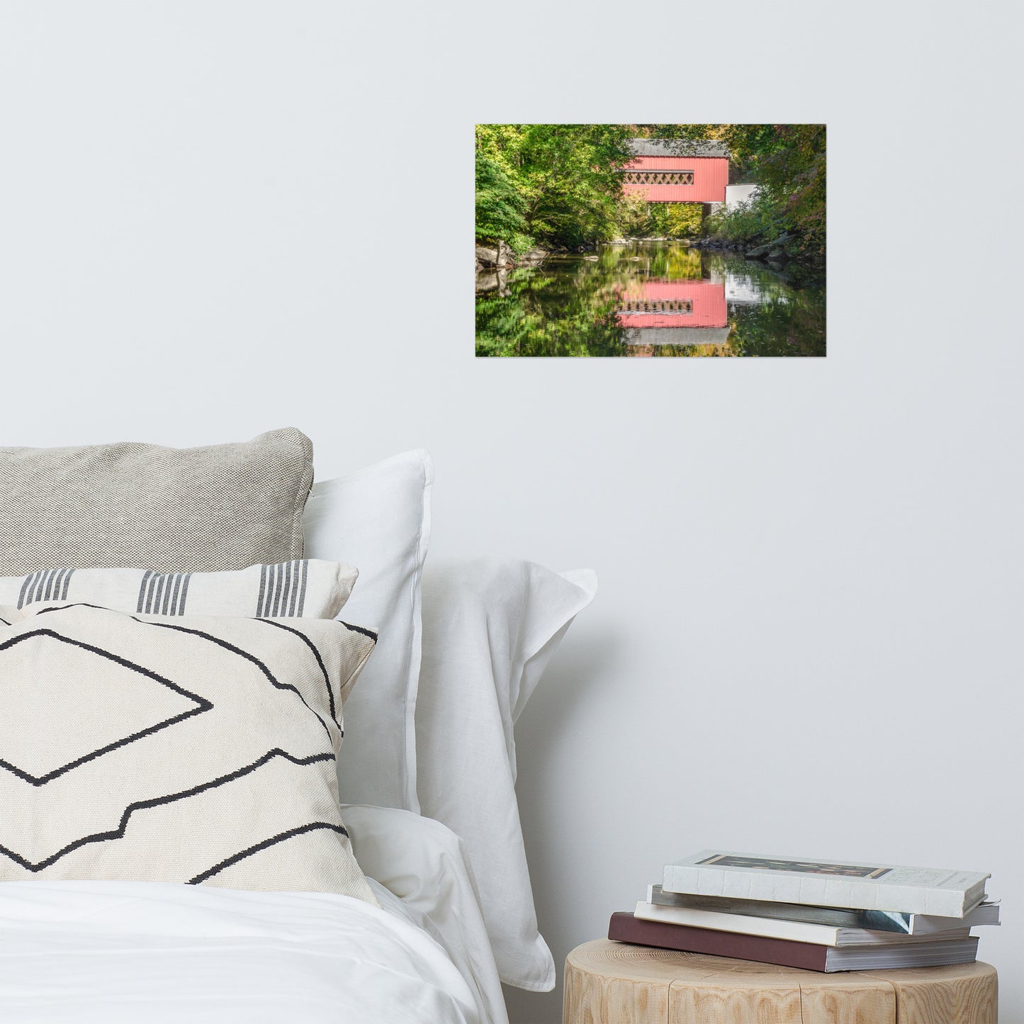 The Reflection of Wooddale Covered Bridge Rustic Farmhouse Style Landscape Photo Loose Wall Art Prints