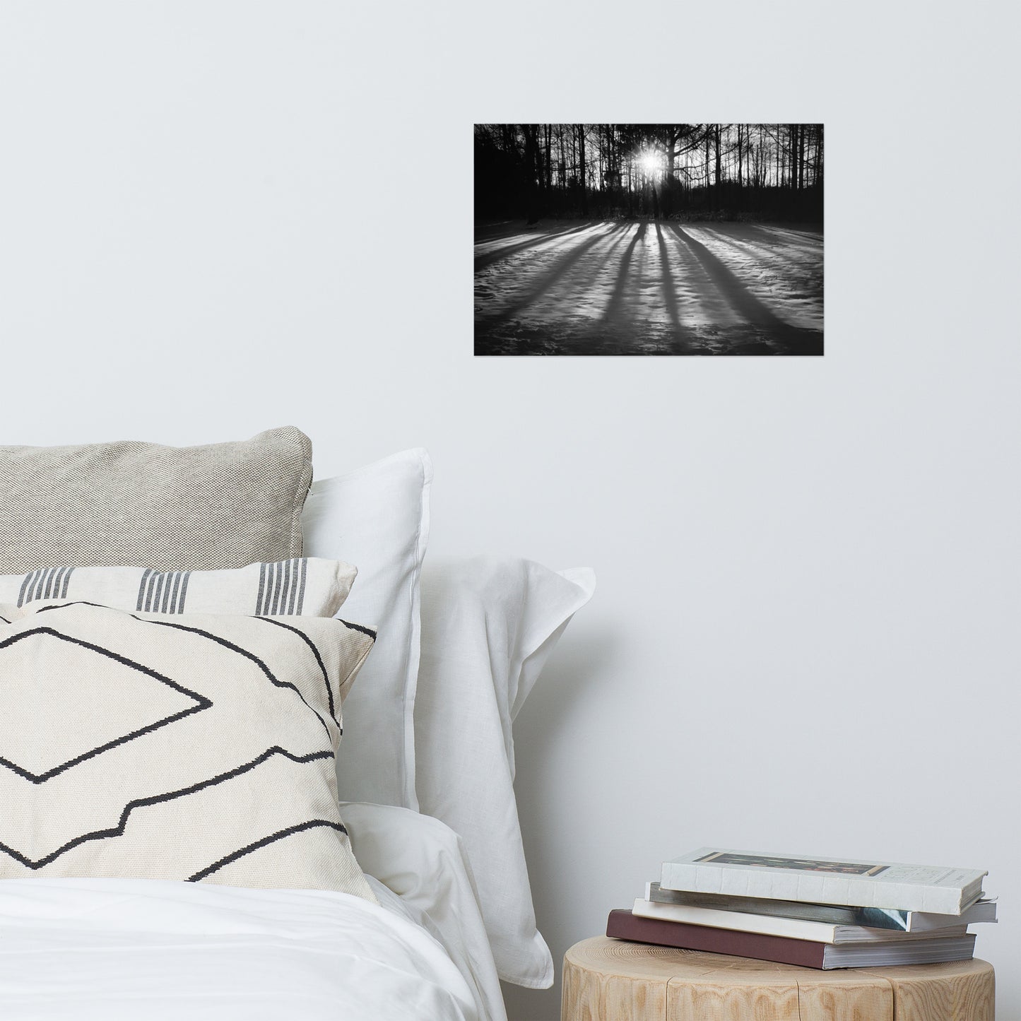 Winter Shadows Black and White Rustic Farmhouse Style Landscape Photo Loose Wall Art Prints