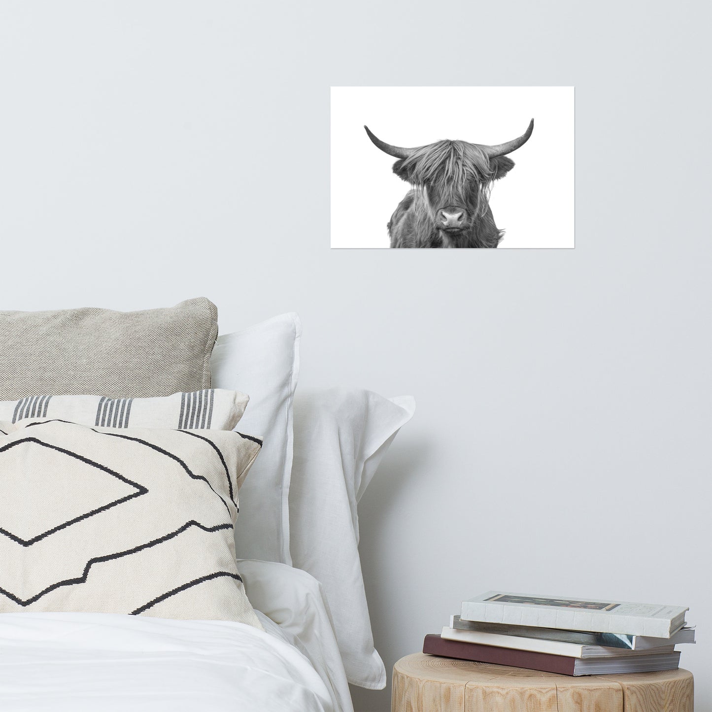 Highland Cow Black and White Rustic Farmhouse Style Wildlife / Animal Photograph Loose Wall Art Prints