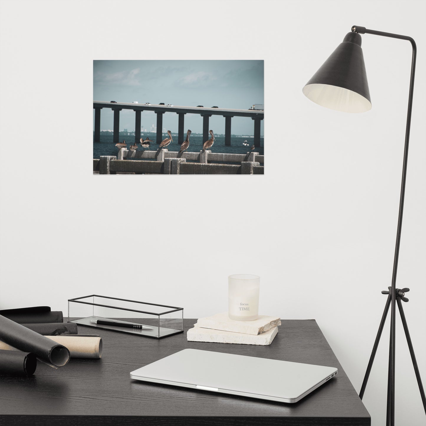 Skyway Bridge & Bob's Pelican Friends - Bird / Animal / Wildlife Photograph Loose Wall Art Print