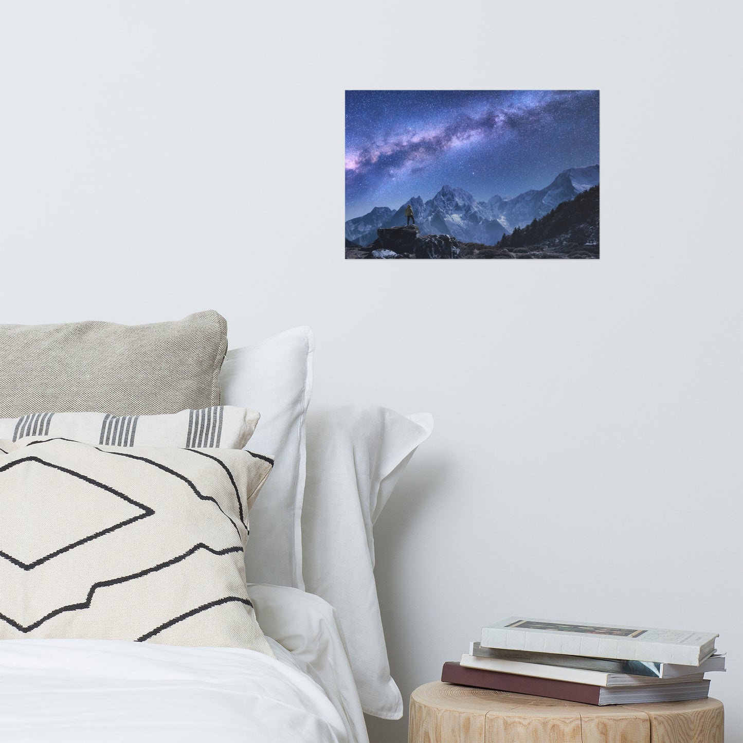 Stone Mountains and Milky Way Rustic Farmhouse Style Night Landscape Photo Loose Wall Art Print