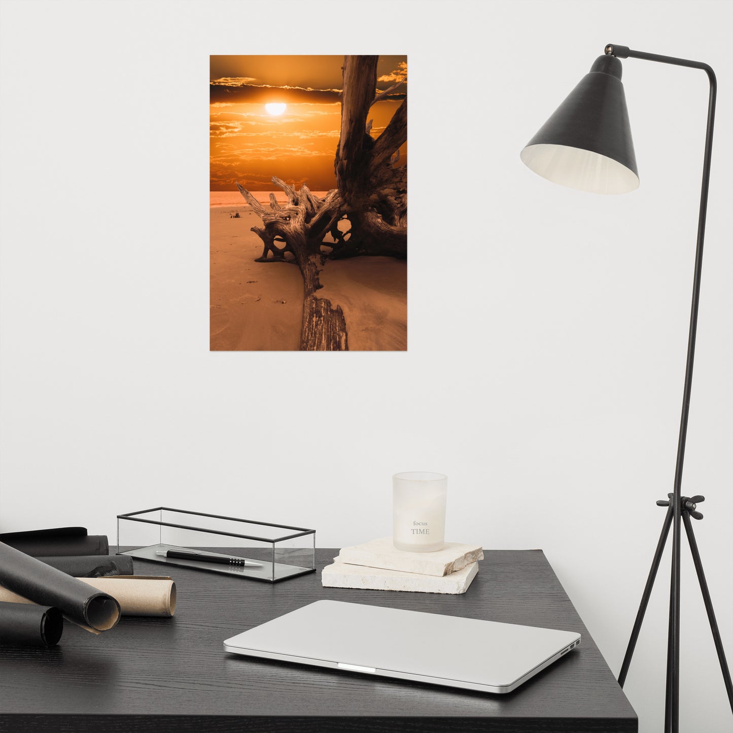 Dried Tree Roots and Sunrise Boneyard Beach Jacksonville Florida 2 Rustic Coastal Landscape Photo Loose (Unframed) Wall Art Print