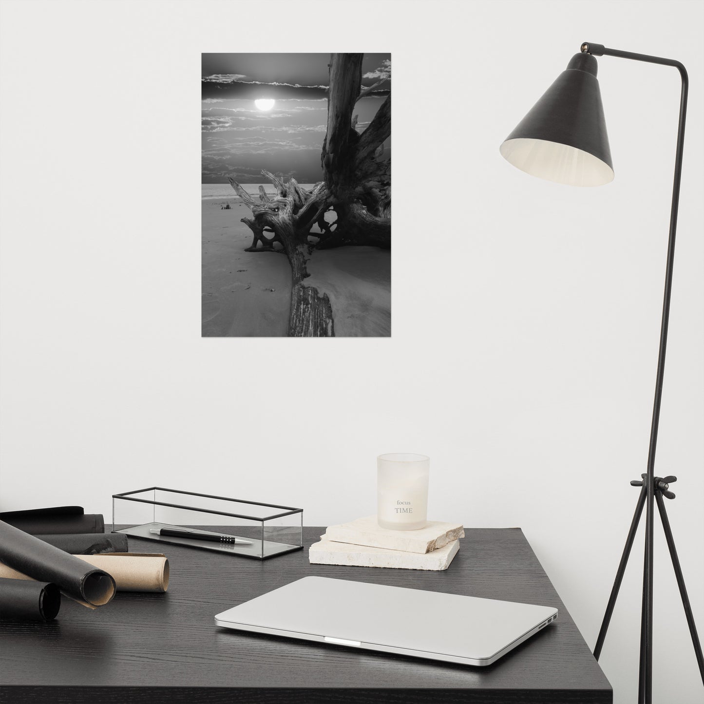 Dried Tree Roots and Sunrise 2 Black and White Landscape Photo Loose (Unframed) Wall Art Print