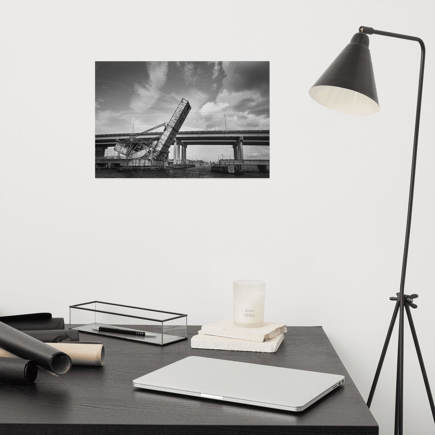 Train Drawbridge Jacksonville Black and White Architectural / Industrial Cityscape Photo Loose Print