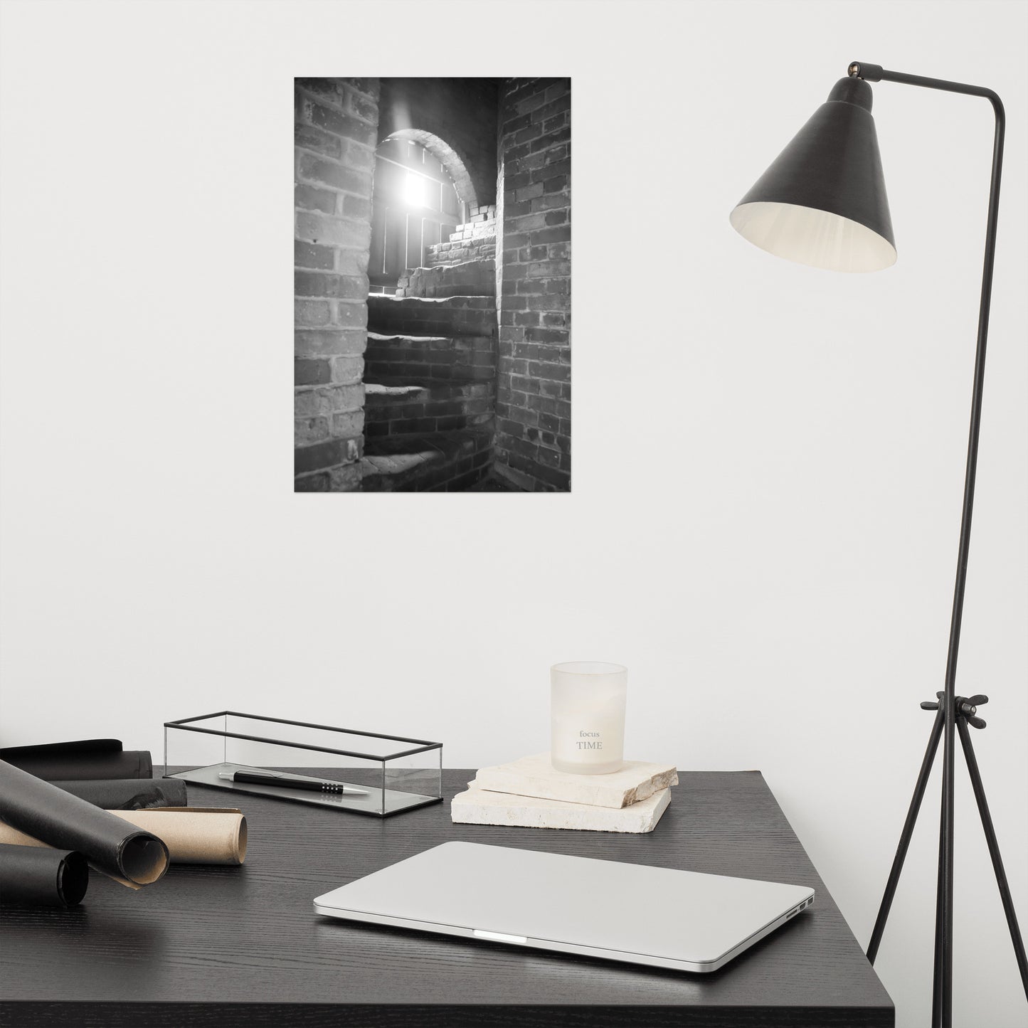 Fort Clinch Stairway Black and White Architectural Photo Loose Wall Art Print