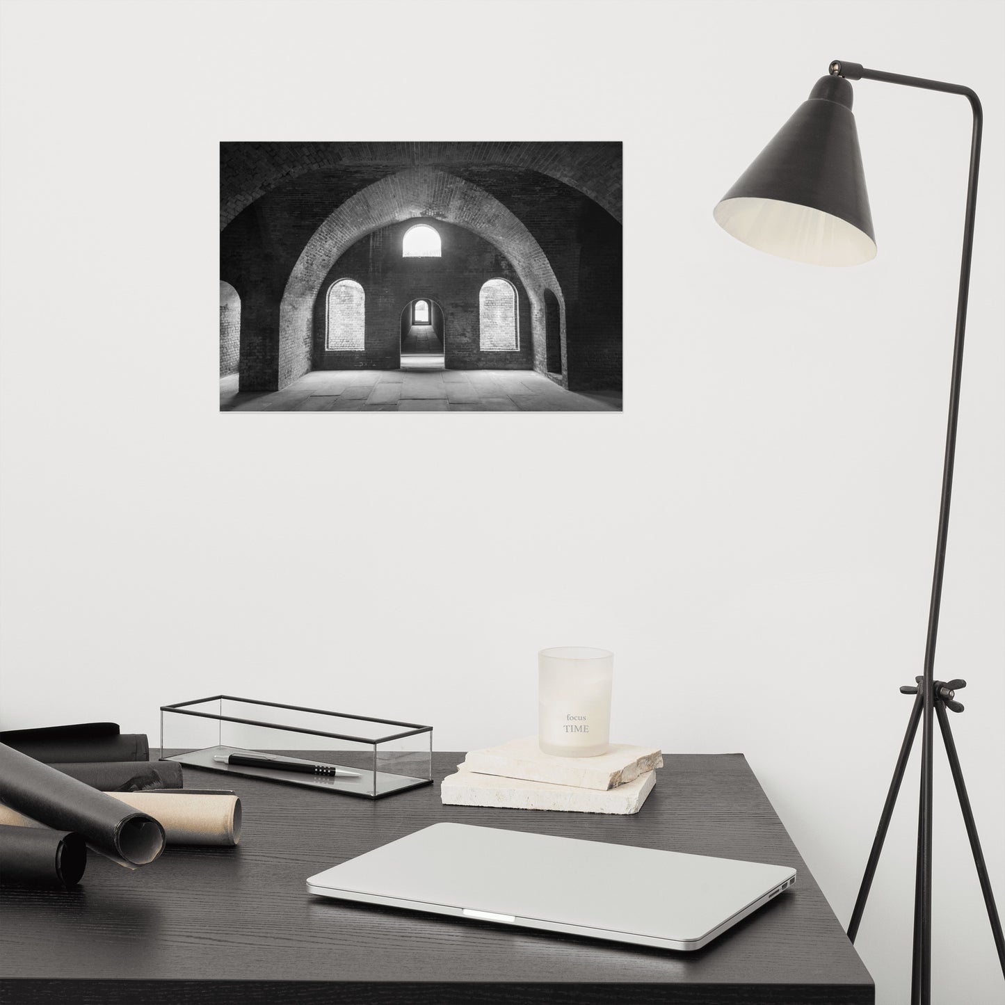Fort Clinch Bunker Room Black and White 2 Architectural Photo Loose Wall Art Print
