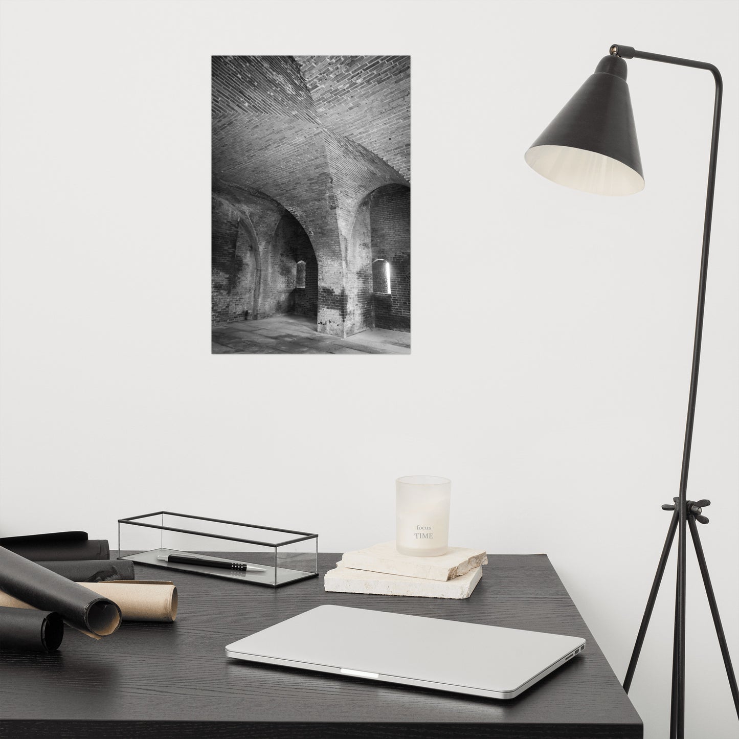 Fort Clinch Bunker Room Black and White Architecture Photograph Loose Wall Art Print