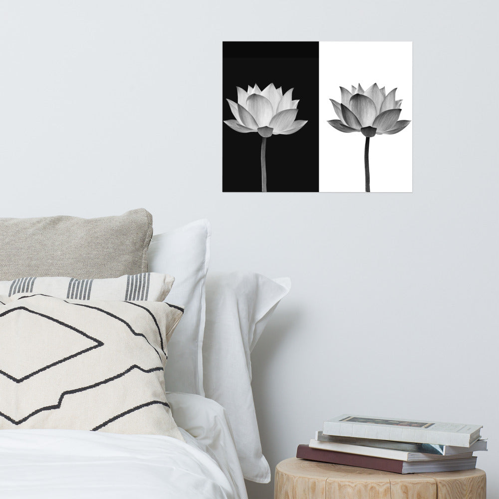 Lotus Flower on Black and White Background Floral Nature Photo Loose Flower Wall Art Print