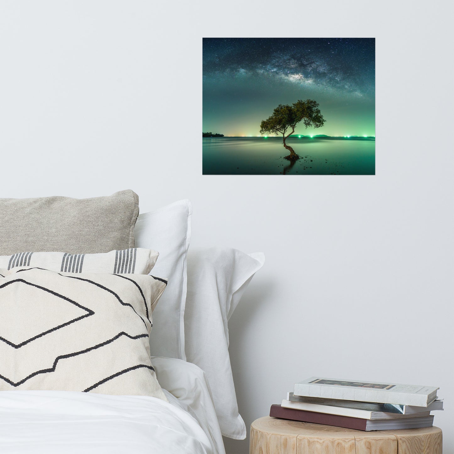 Glowing Milky Way Galaxy with Tree Landscape Photo Loose Wall Art Prints
