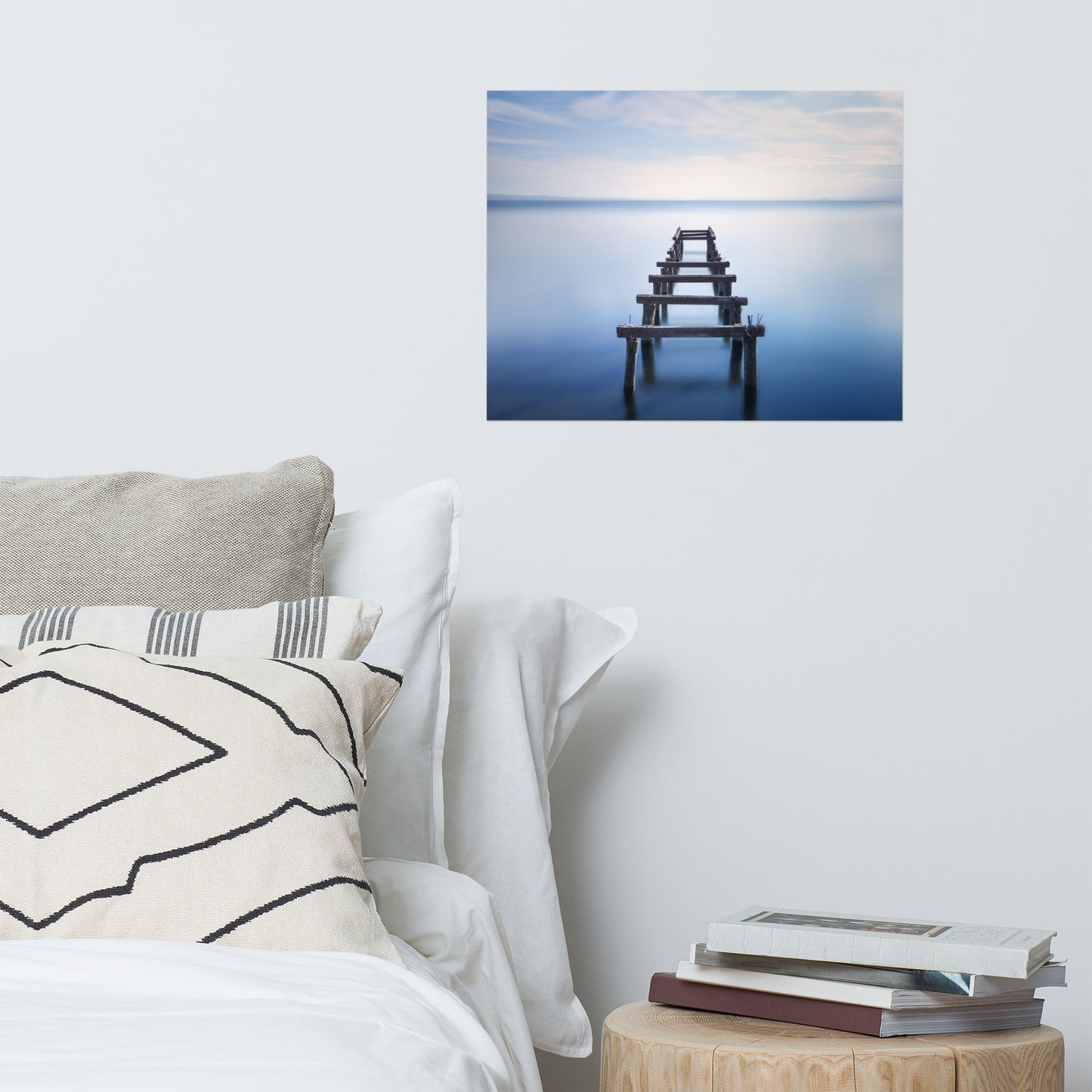Soft Blue Lake and Abandoned Pier Landscape Photo Loose Wall Art Prints