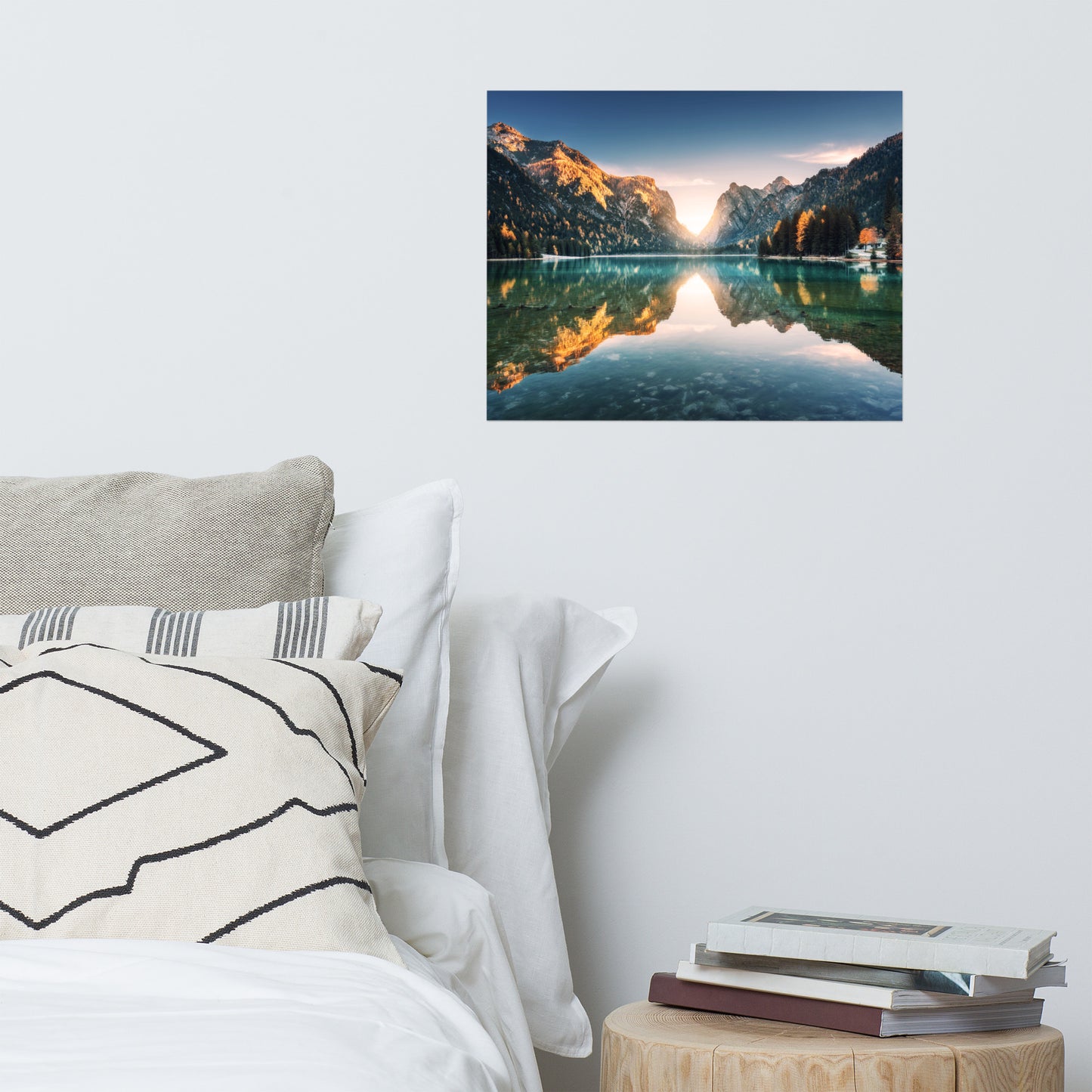 Sunrise Misty Mountain Lake Lively Color Effect Rustic Farmhouse Style Landscape Photo Loose Wall Art Prints