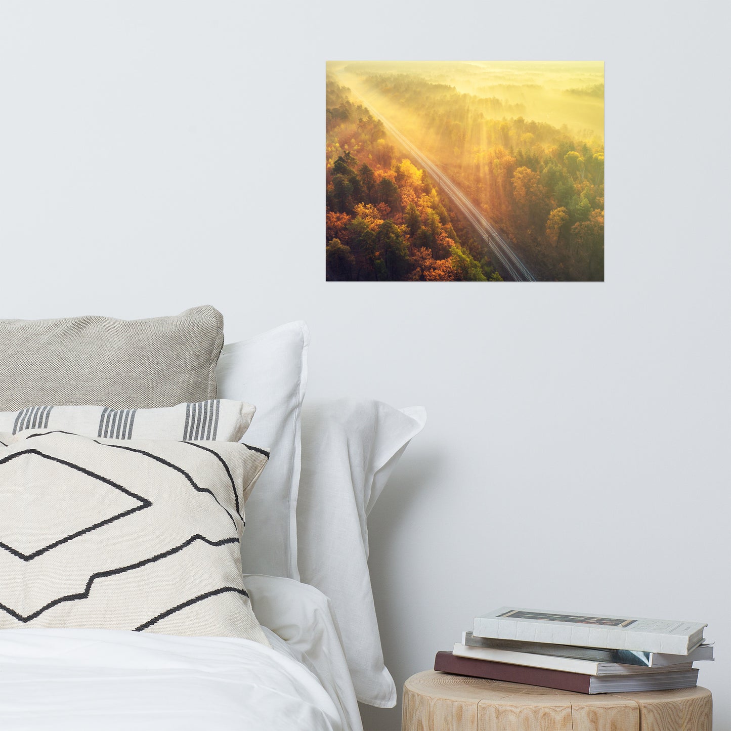 Sunrise Railroad Though Misty Forest With Golden Haze Effect Landscape Photo Loose Wall Art Prints