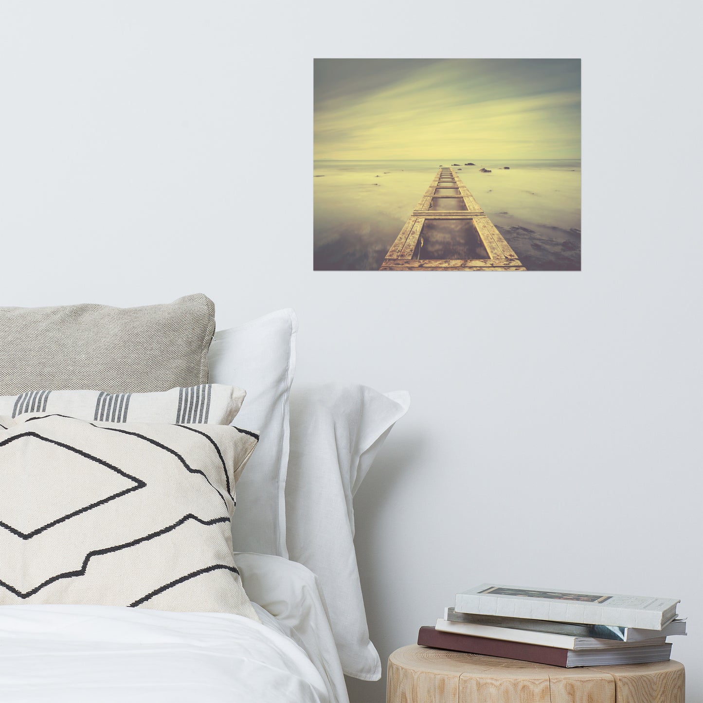 Moody Ocean and Sky Wooden Pier Landscape Photo Loose Wall Art Prints Intrigued Trance Effects