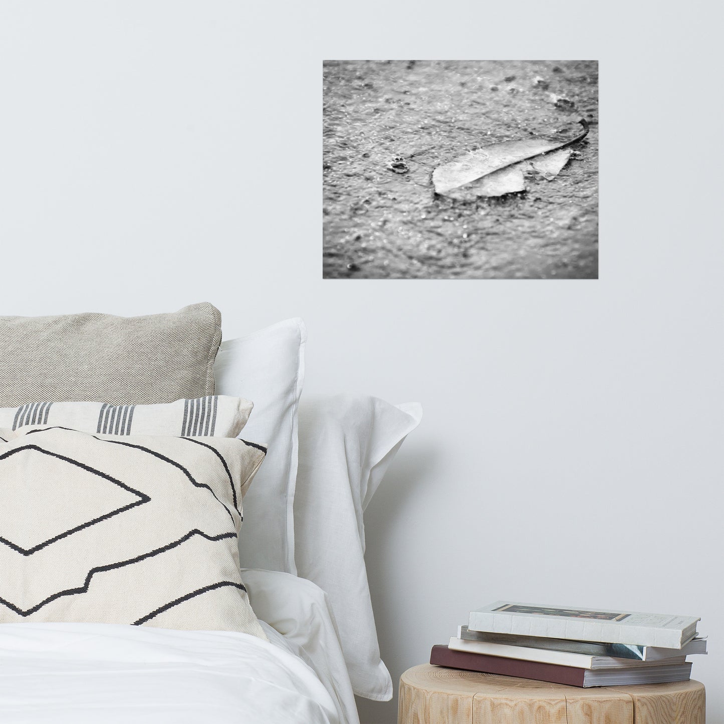 Fallen Leaf in The Rain Rustic Black and White Botanical Nature Photo Loose Unframed Wall Art Prints