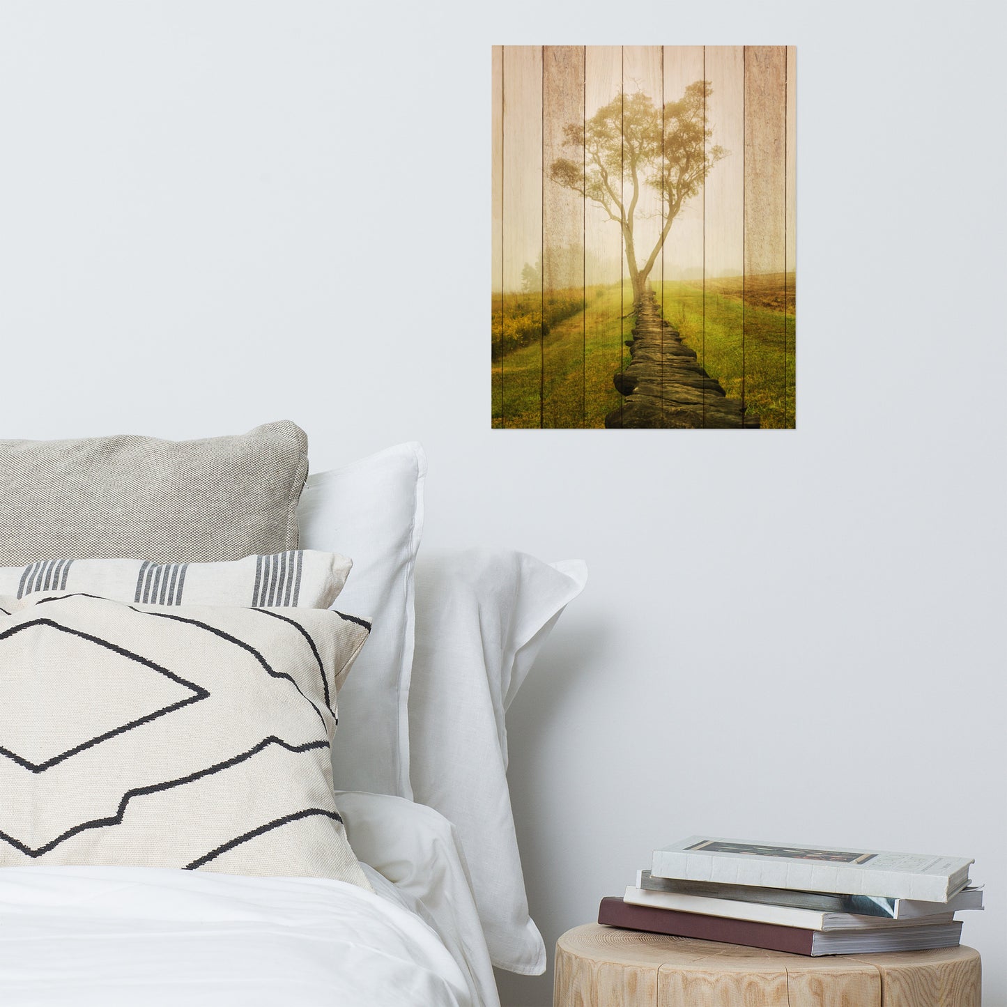 Faux Wood Calming Morning Farmhouse Style Landscape Photo Loose Wall Art Print