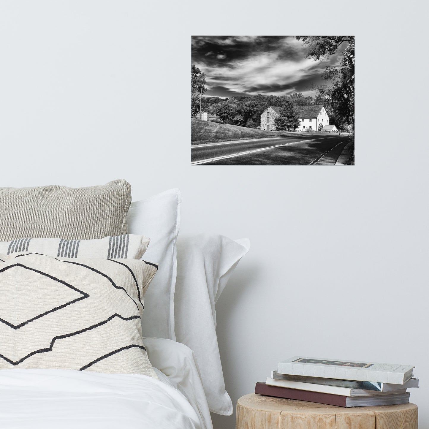 Greenbank Mill - Summer Black and White Rustic Farmhouse Style Landscape Photo Loose Wall Art Prints