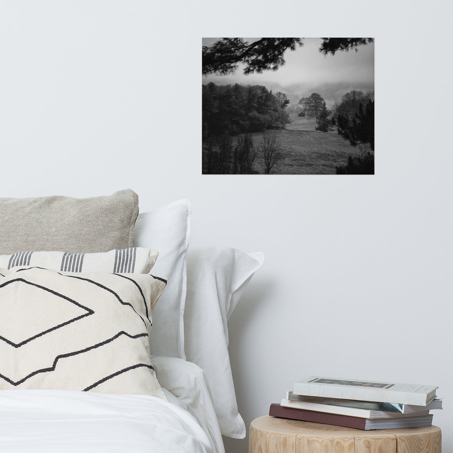 Mist of Valley Forge Rustic Farmhouse Style Black and White Landscape Photo Loose Wall Art Prints