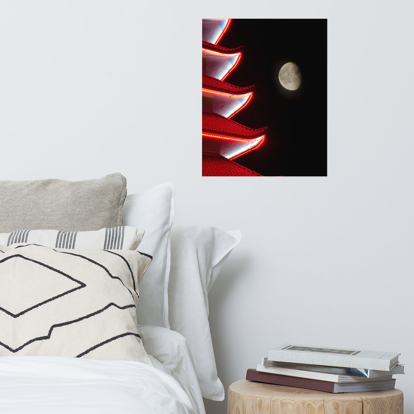 Moon Over Pagoda 1 Urban Landscape Loose Unframed Wall Art Prints