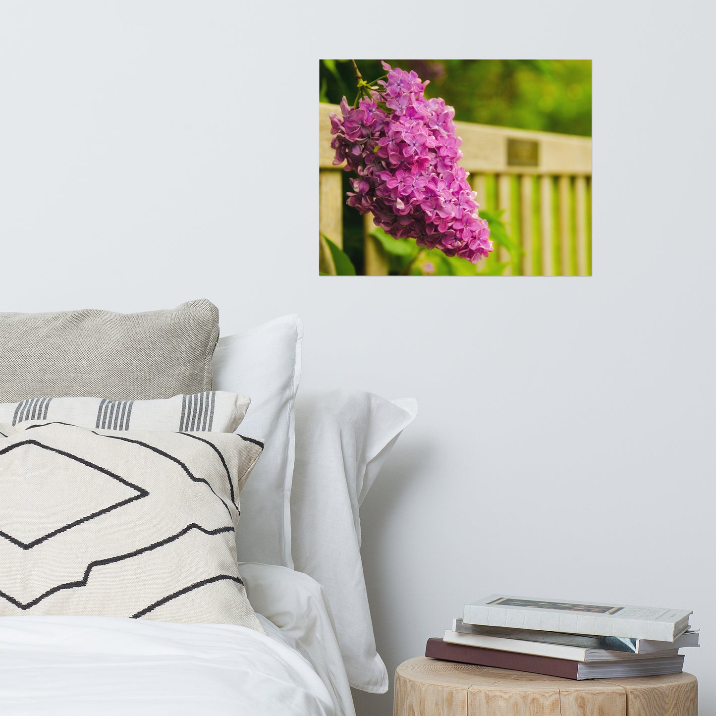 Park Bench with Lilac Floral Nature Photo Loose Unframed Wall Art Prints
