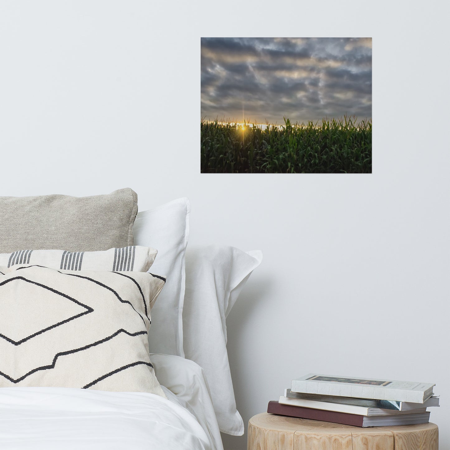 Rows of Corn and Sunset Rustic Farmhouse Style Landscape Photo Loose Wall Art Prints