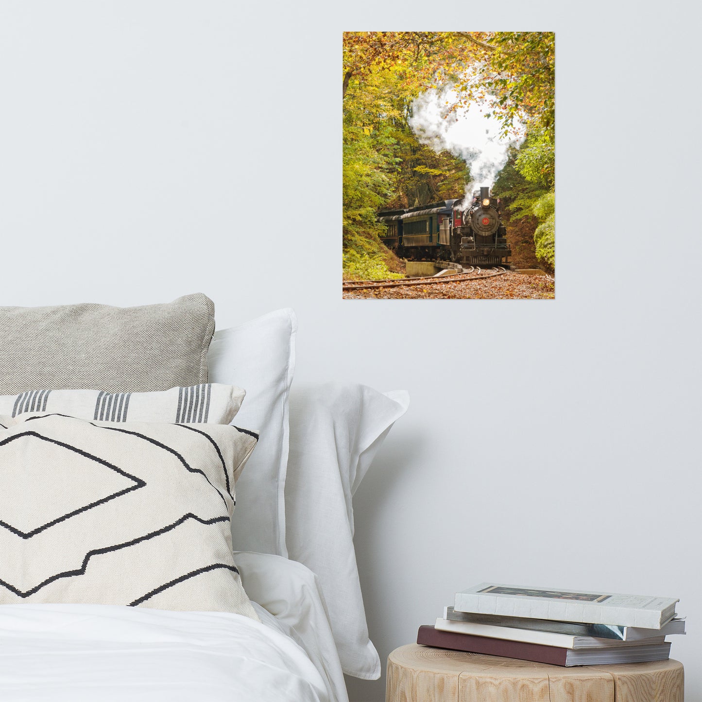 Steam Train with Autumn Foliage Rustic Farmhouse Style Landscape Photo Loose Wall Art Print
