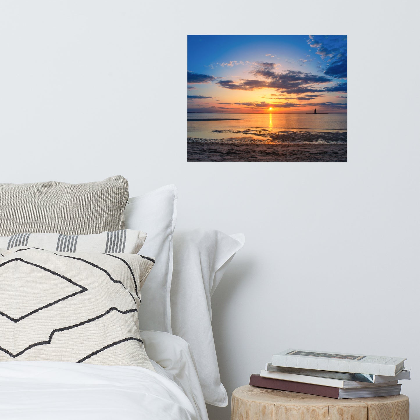 Sunset at Breakwater Lighthouse Landscape Photo Loose Wall Art Prints