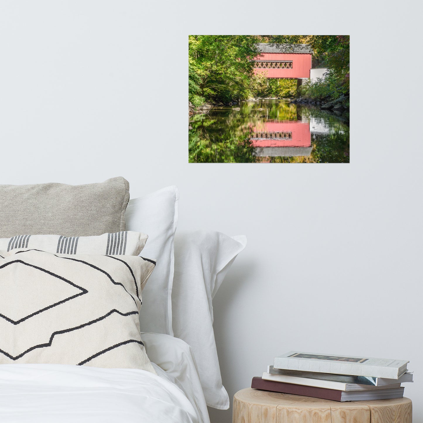 The Reflection of Wooddale Covered Bridge Rustic Farmhouse Style Landscape Photo Loose Wall Art Prints