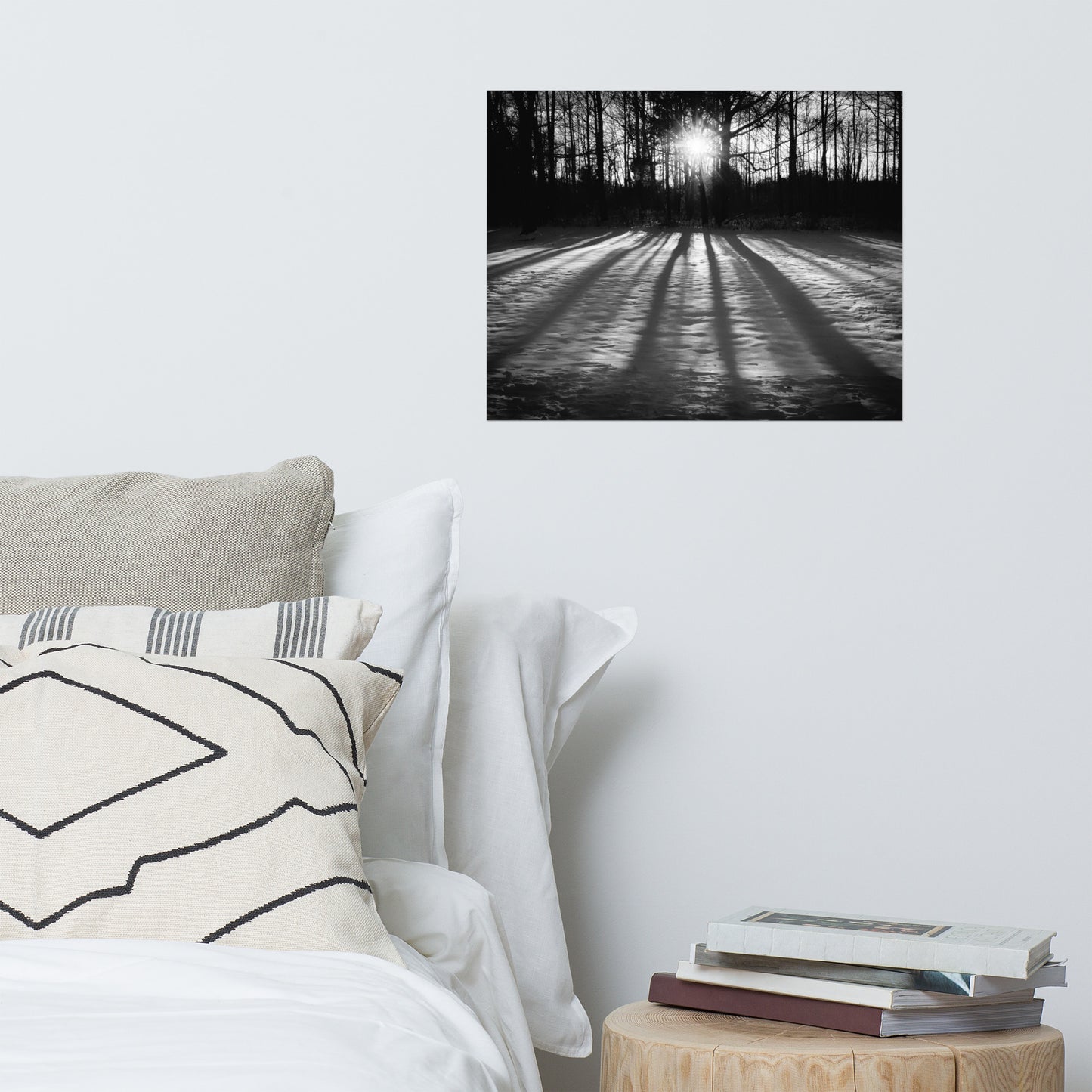 Winter Shadows Black and White Rustic Farmhouse Style Landscape Photo Loose Wall Art Prints