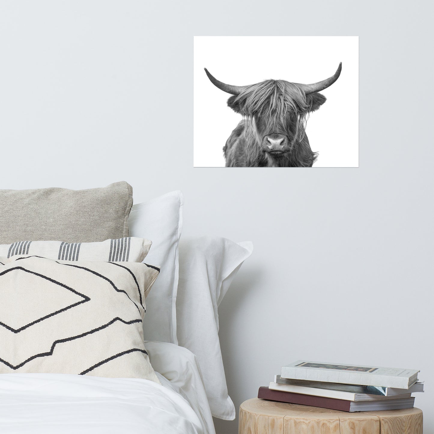Highland Cow Black and White Rustic Farmhouse Style Wildlife / Animal Photograph Loose Wall Art Prints