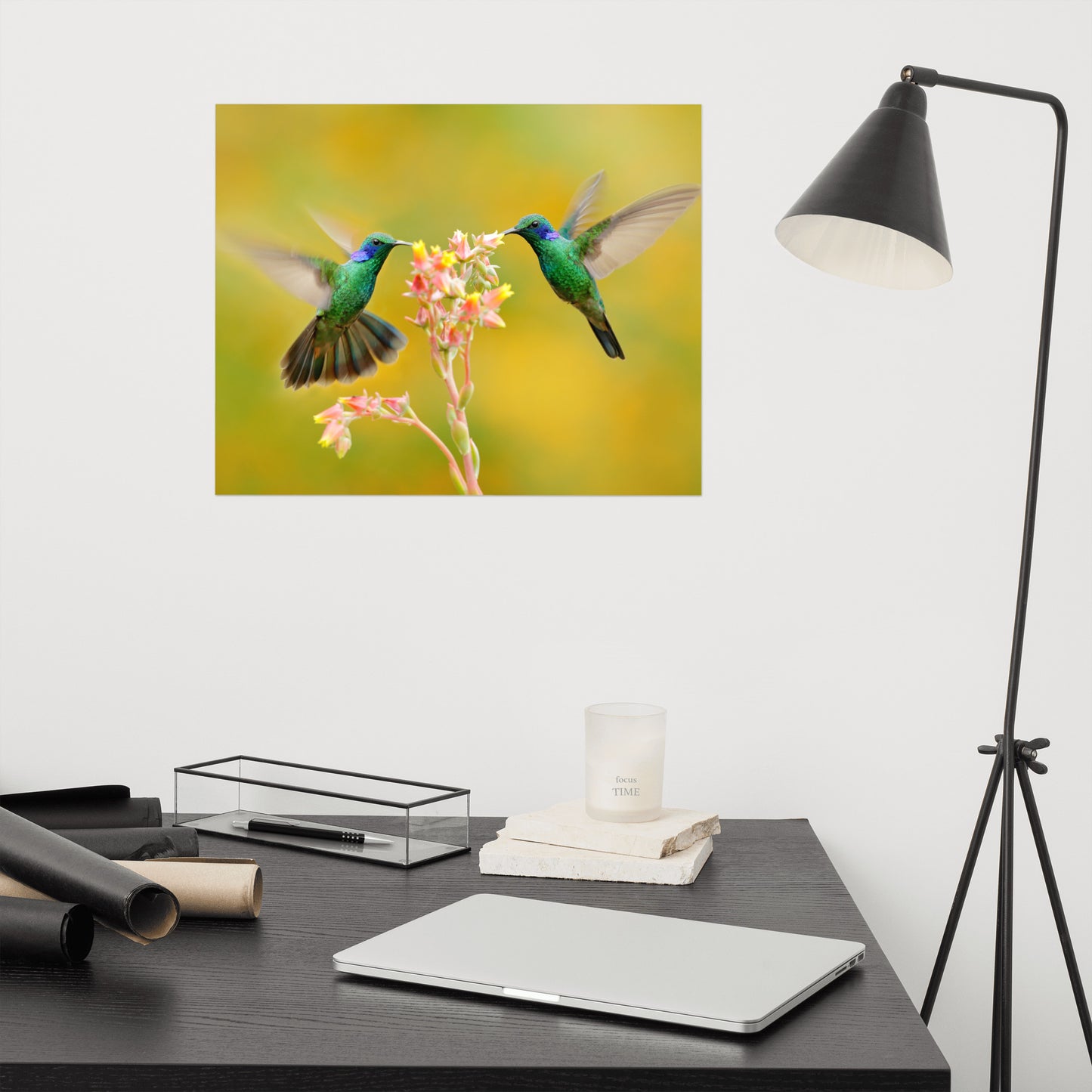 Hummingbirds with Little Pink Flowers Loose Wall Art Print