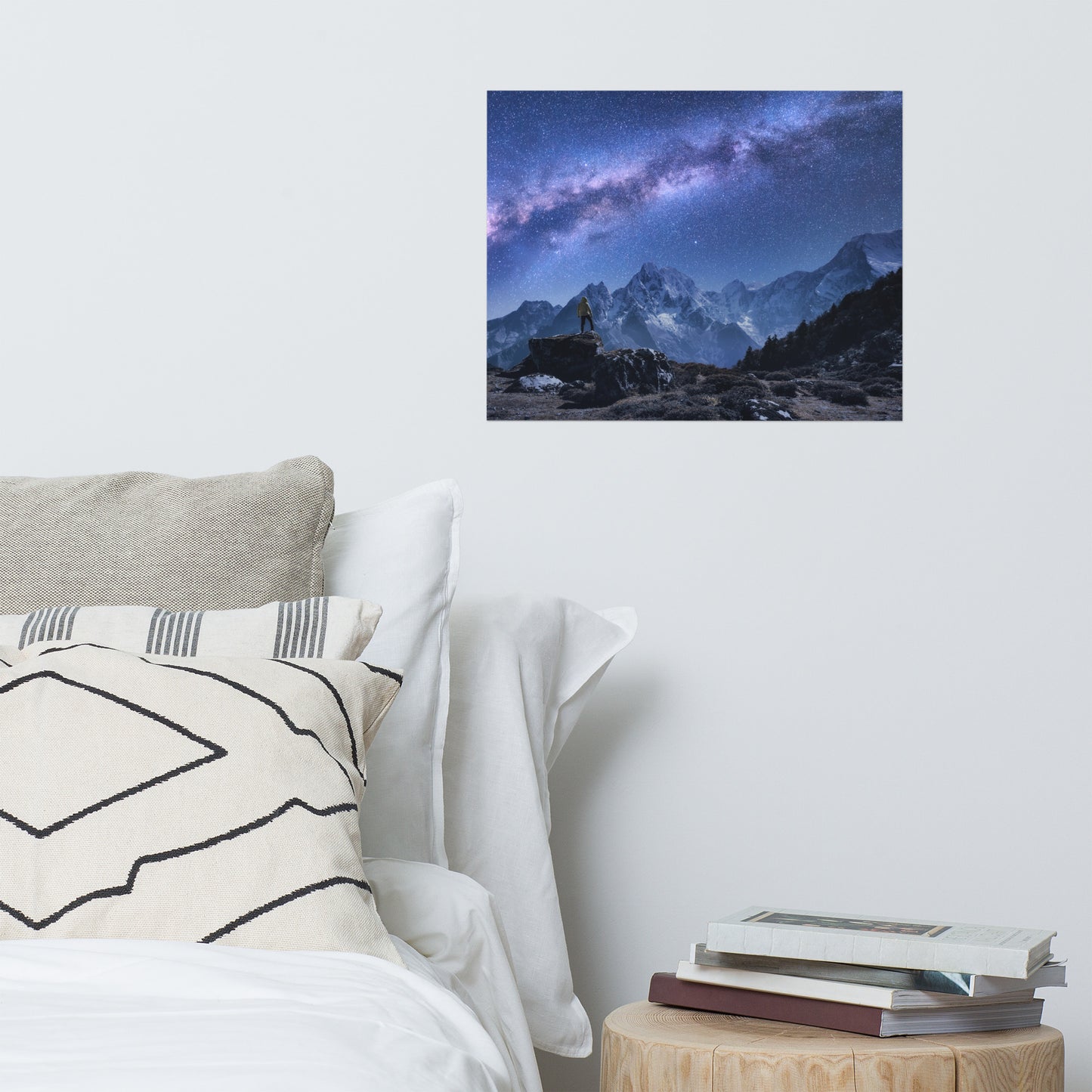 Stone Mountains and Milky Way Rustic Farmhouse Style Night Landscape Photo Loose Wall Art Print