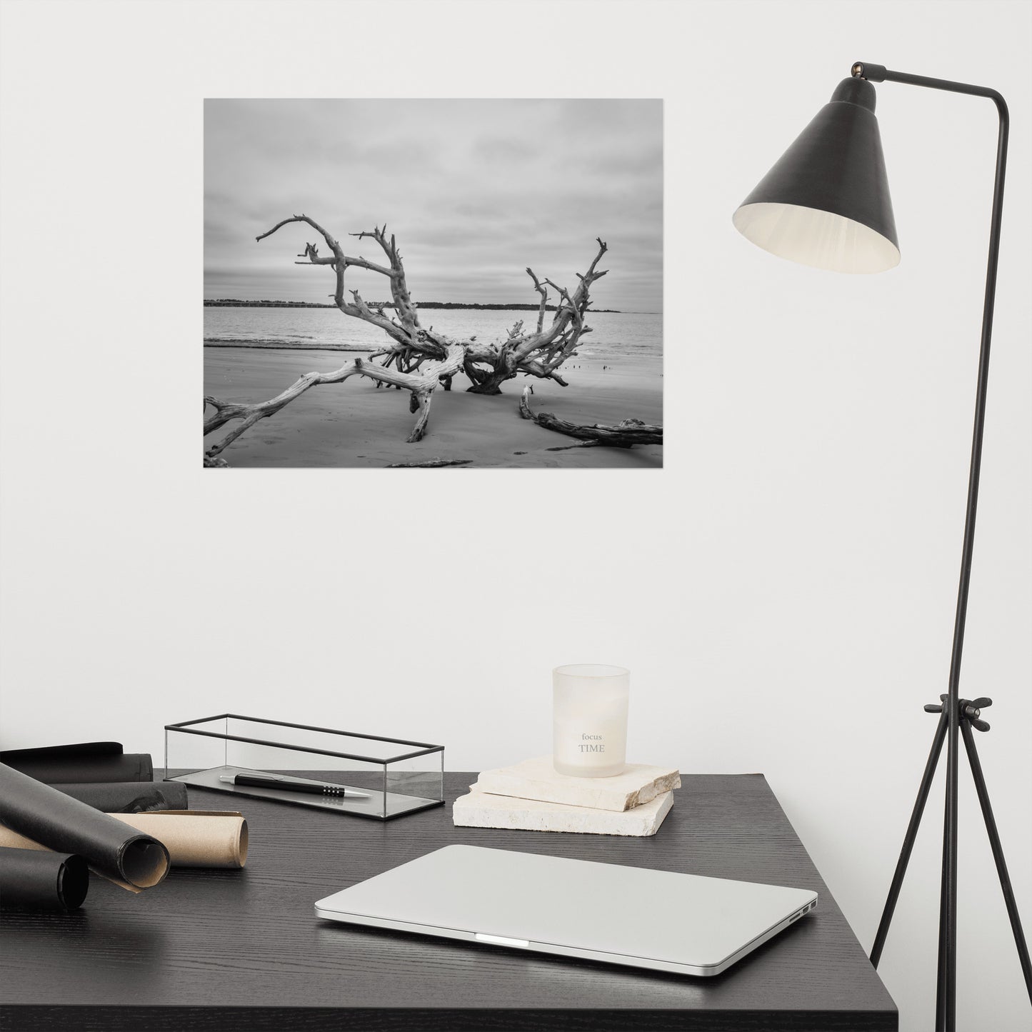 Driftwood on Boneyard Beach Florida 3 Black and White Rustic Coastal Landscape Photo - Loose Wall Art Print