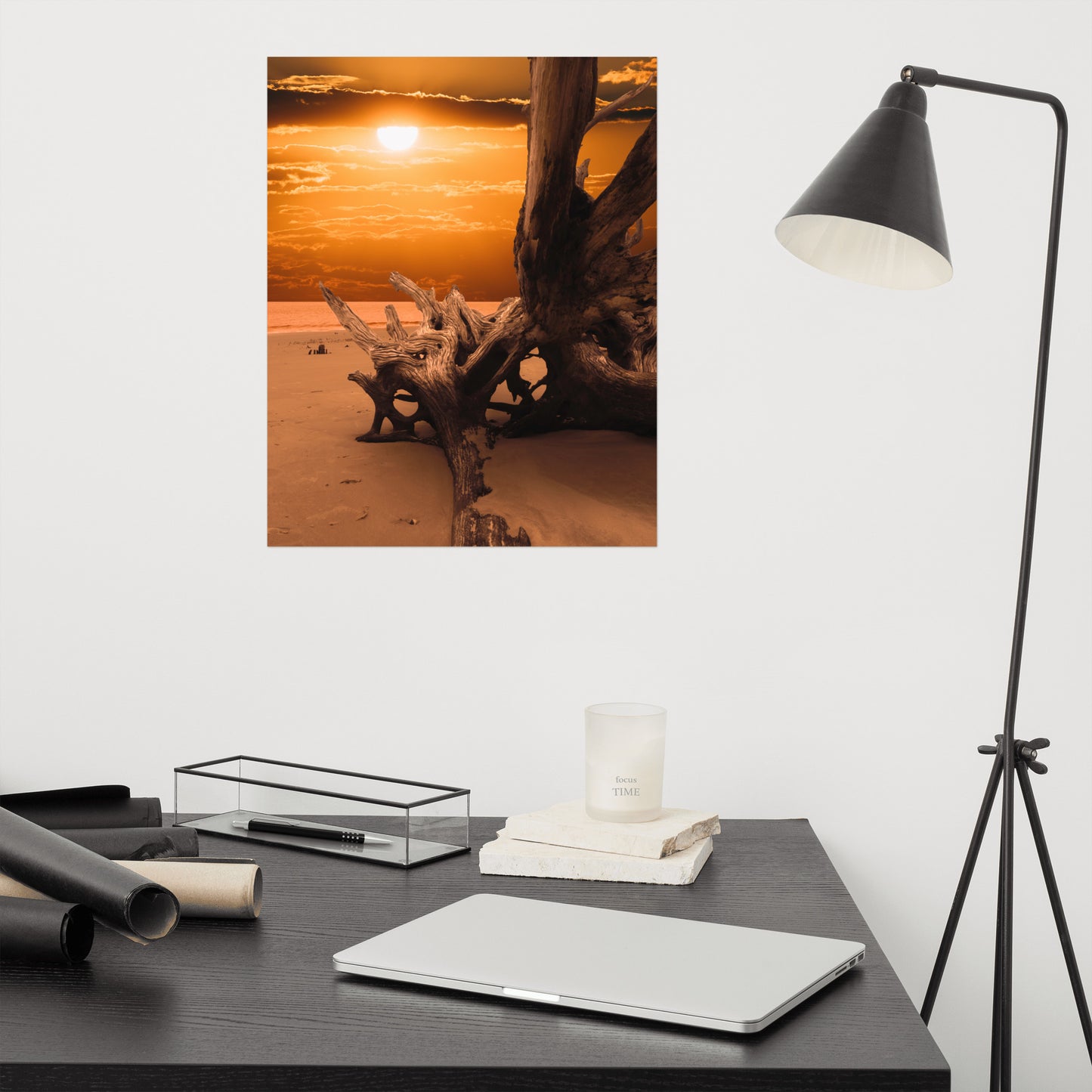 Dried Tree Roots and Sunrise Boneyard Beach Jacksonville Florida 2 Rustic Coastal Landscape Photo Loose (Unframed) Wall Art Print