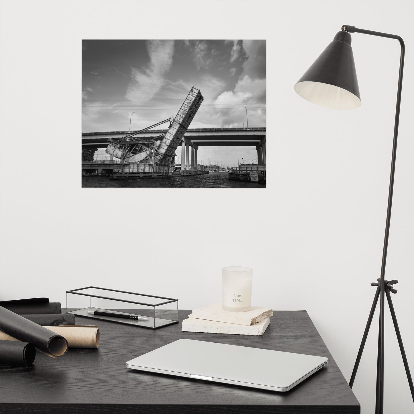Train Drawbridge Jacksonville Black and White Architectural / Industrial Cityscape Photo Loose Print