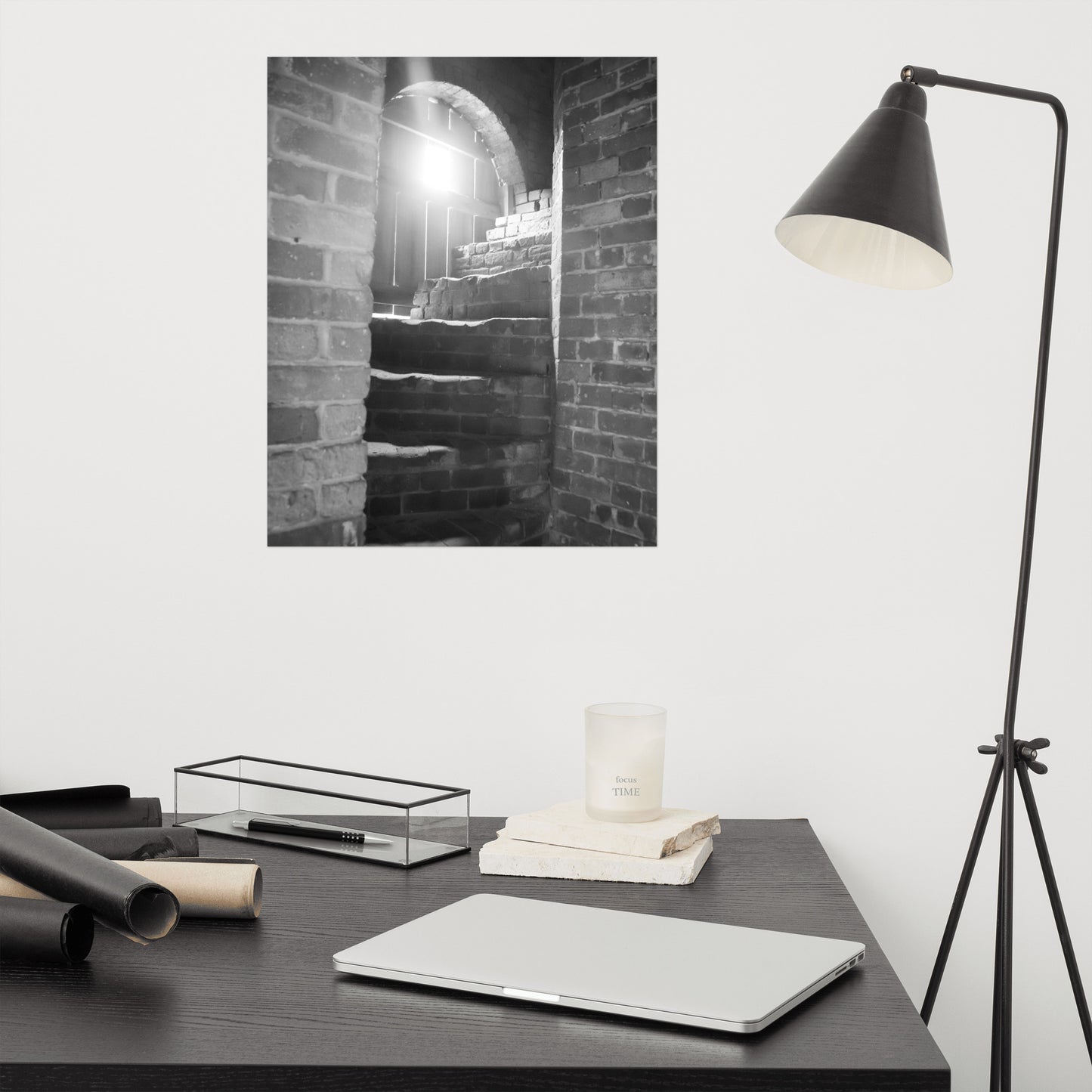 Fort Clinch Stairway Black and White Architectural Photo Loose Wall Art Print