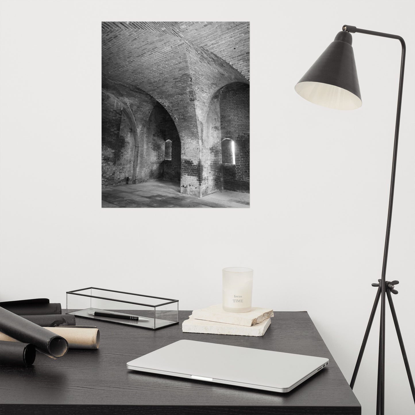 Fort Clinch Bunker Room Black and White Architecture Photograph Loose Wall Art Print