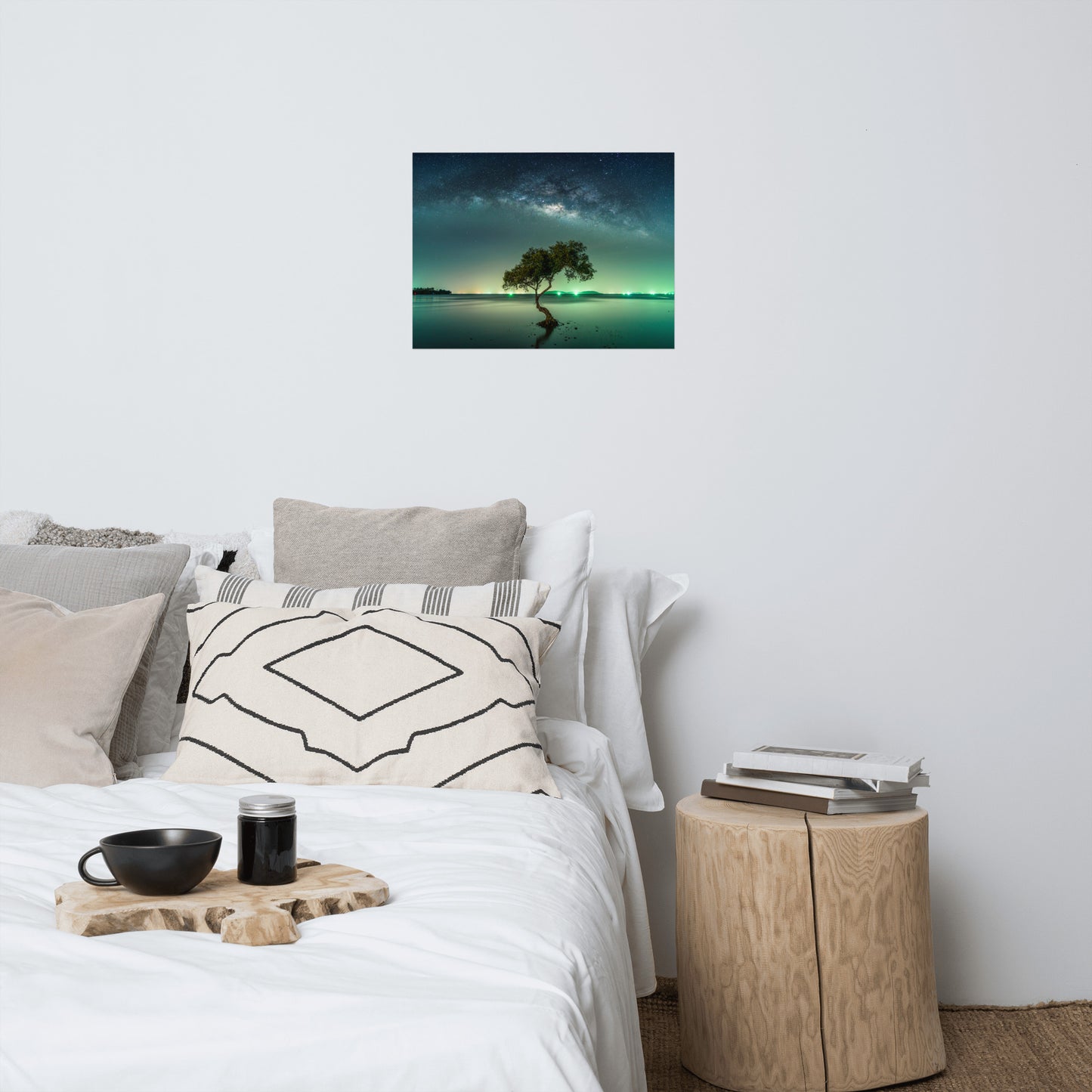 Glowing Milky Way Galaxy with Tree Landscape Photo Loose Wall Art Prints