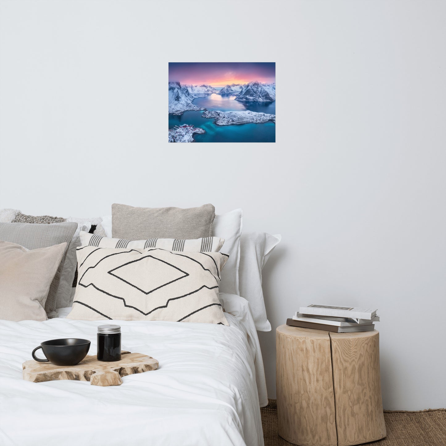 Reine at Winter Sunset Icy Mountain Landscape Photo Loose Wall Art Prints
