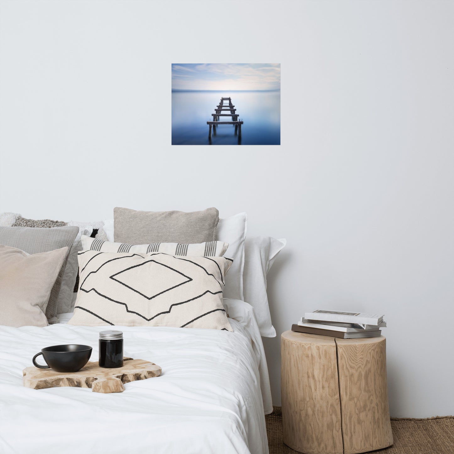 Soft Blue Lake and Abandoned Pier Landscape Photo Loose Wall Art Prints