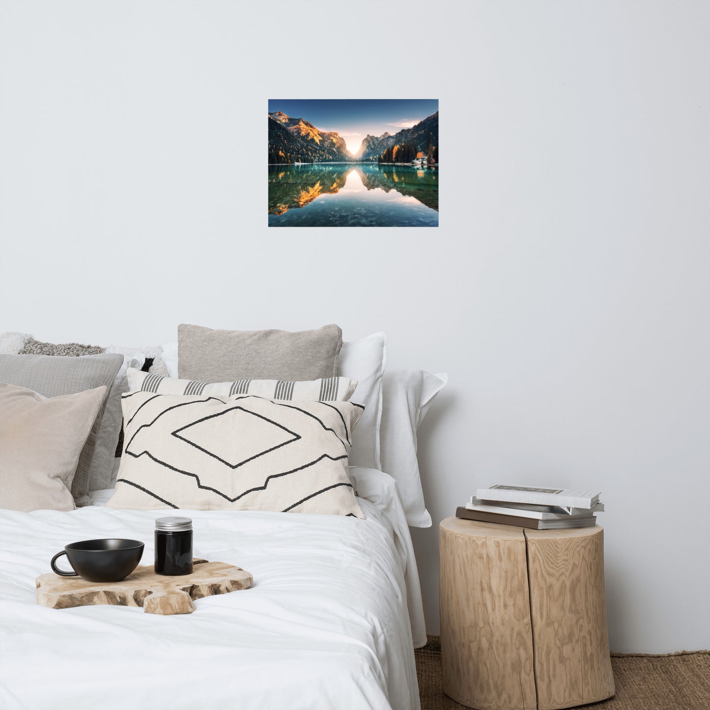 Sunrise Misty Mountain Lake Lively Color Effect Rustic Farmhouse Style Landscape Photo Loose Wall Art Prints