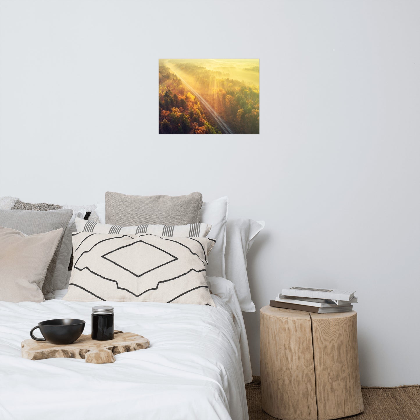 Sunrise Railroad Though Misty Forest With Golden Haze Effect Landscape Photo Loose Wall Art Prints