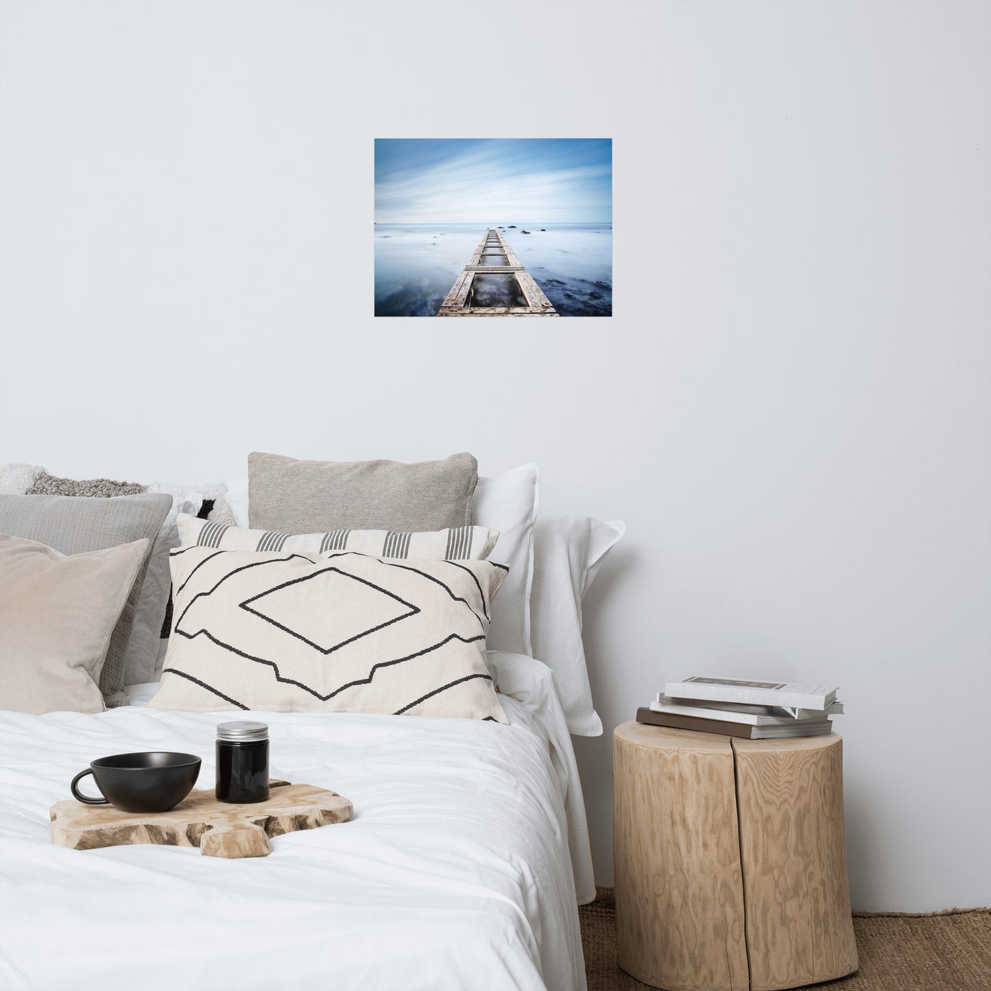 Moody Ocean and Sky Wooden Pier Landscape Photo Loose Wall Art Prints