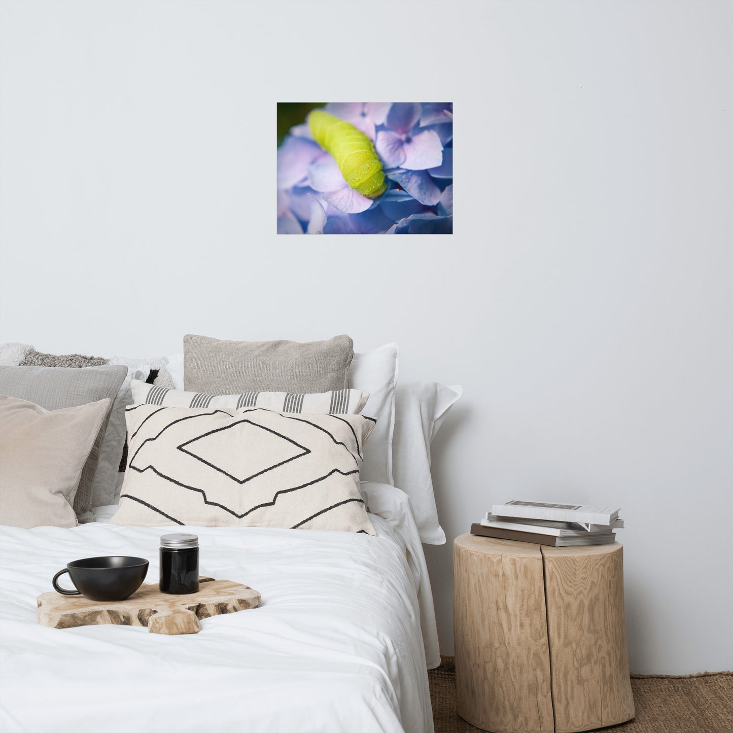 Actias Luna Larvae on Hydrangea Floral Nature Photo Loose Unframed Wall Art Prints