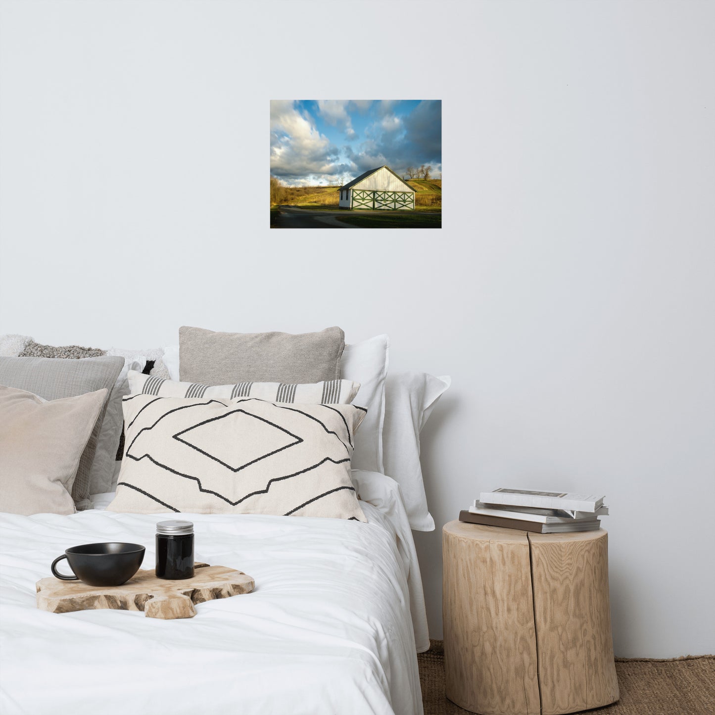 Neutral Pictures For Bedroom: White and Green Barn in Meadow Rustic - Rural / Country Style Landscape / Nature Photograph Loose / Unframed / Frameable / Frameless Wall Art Print - Artwork