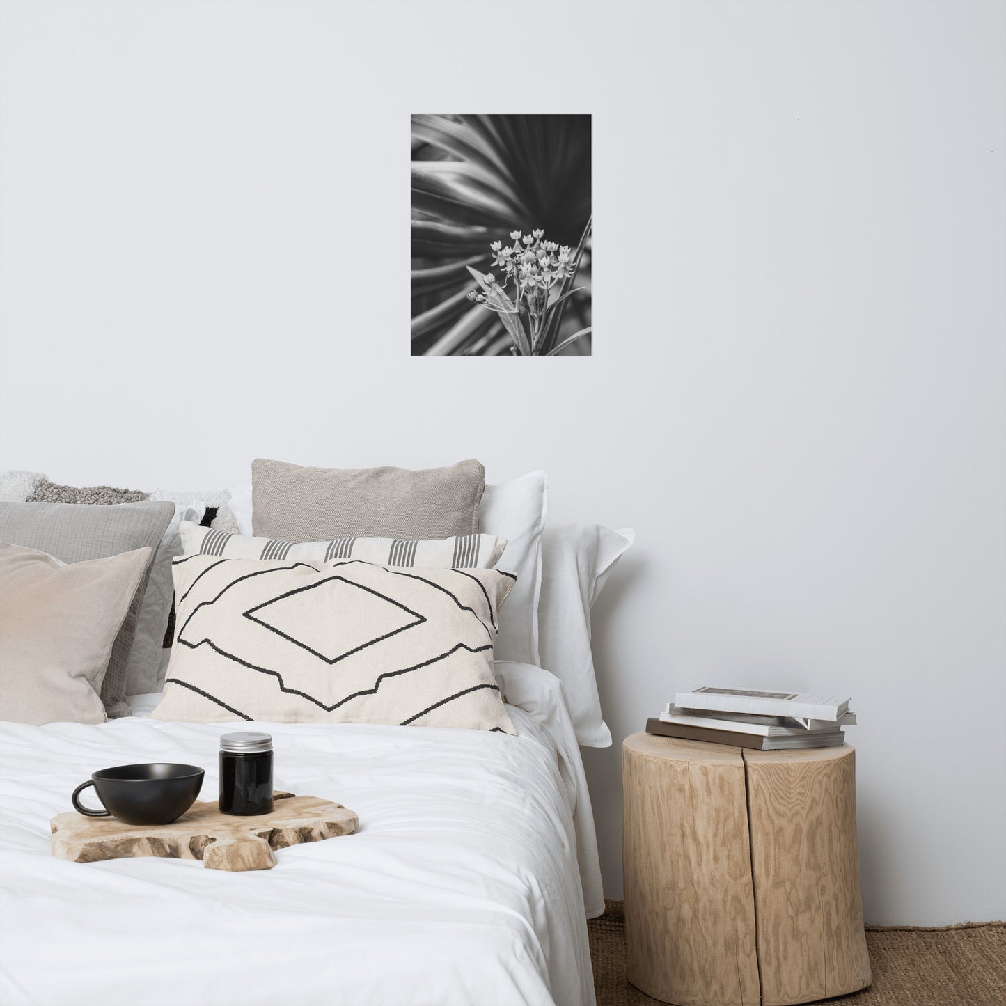 Bloodflowers and Palm Black and White Floral Nature Photo Loose Unframed Wall Art Prints